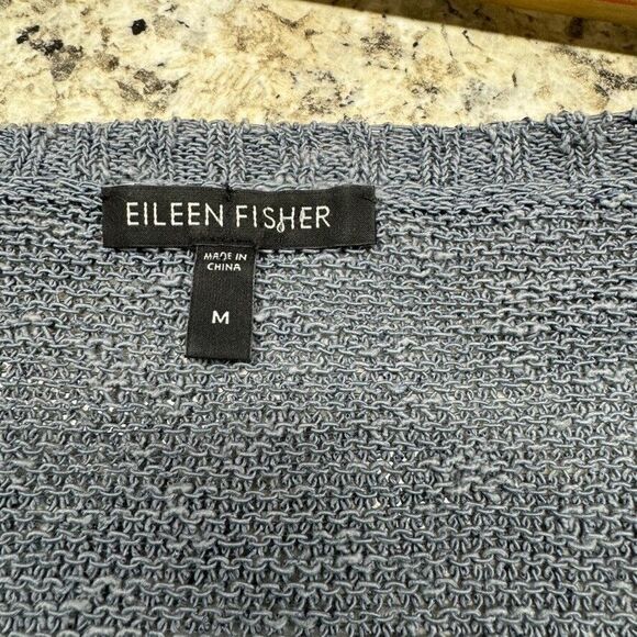 Eileen Fisher Sweater Gray Size M Linen Blend V Neck Pullover Loose Knit - Picture 3 of 11